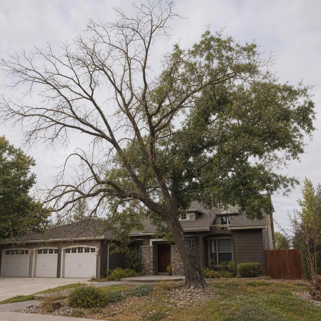 Tree with a thinning, half-bare canopy in decline